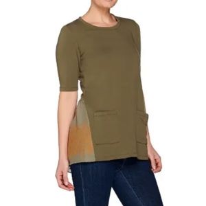 Logo by Lori Goldstein green pocket tee w/ embroidered lace back panel